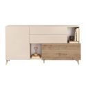 CARLO - Buffet 2 portes 2 Tiroirs Laqué Beige et Aspect Bois Finition Cadiz