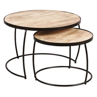 GIZEM - Lot de 2 Tables Basses Gigognes Métal et Bois