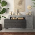 LIBERTA BETON - Buffet 1 portes 3 Tiroirs Aspect Béton et Pierre Grise Anthracite