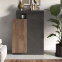LIBERTA NOIR - Rangement 1 portes Aspect Pierre Noire et Bois Finition Mercure