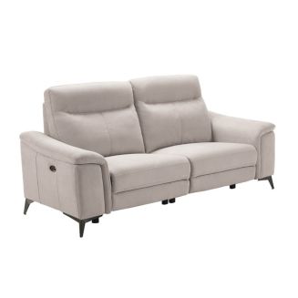 BRAGA - Canapé Relax Electrique 3 Places Microfibre Gris Clair Pieds Métal