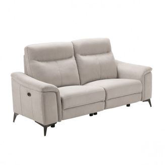 BRAGA - Canapé Relax Electrique 2 Places Microfibre Gris Clair Pieds Métal