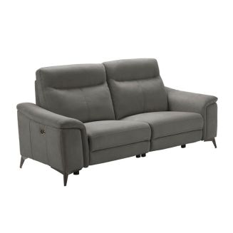 BRAGA - Canapé Relax Electrique 3 Places Microfibre Gris Foncé Pieds Métal