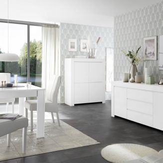 FIRMIN - Séjour avec Buffet 2 Portes 3 Tiroirs Blanc Finition Mat