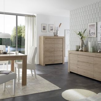 FIRMIN - Séjour avec Buffet 2 Portes 3 Tiroirs Aspect Bois Finition Cadiz