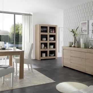 FIRMIN - Séjour avec Buffet 2 Portes 3 Tiroirs + Etagère Aspect Bois Finition Cadiz