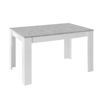 OTELLO - Table Repas Extensible Blanc Laqué Brillant Plateau Aspect Béton