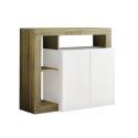 ARTURO - Buffet 2 Portes Blanc Laqué Encadrement Niches Aspect Bois Cadiz