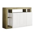 ARTURO - Buffet 3 Portes Blanc Laqué Encadrement Niches Aspect Bois Cadiz