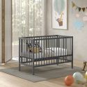 ELIOTT - Lit Bébé 60x120 en Hêtre Massif Laqué Anthracite