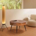 BONAA - Table Basse Coffre Ø90cm Bois d'Acacia Pieds Métal Noir