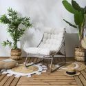 DOLCI - Fauteuil de Jardin en Métal et Textilène Beige avec Coussin