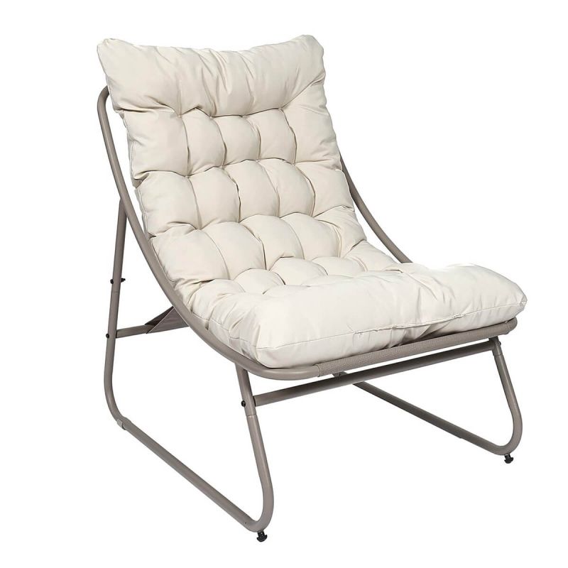 DOLCI - Fauteuil de Jardin en Métal et Textilène Beige avec Coussin