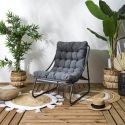 DOLCI - Fauteuil de Jardin en Métal et Textilène Gris avec Coussin