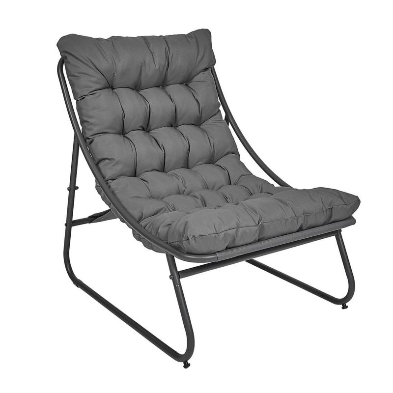 DOLCI - Fauteuil de Jardin en Métal et Textilène Gris avec Coussin