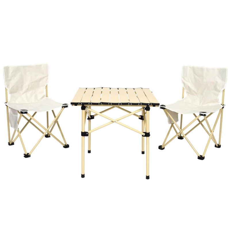 FOLDY - Set de Camping 1 Table Basse et 2 Fauteuils Pliables avec Sac de Transport