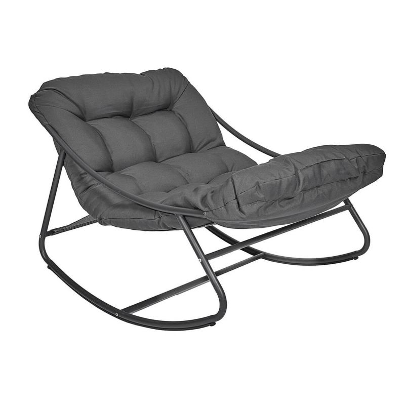 SABHA - Fauteuil à Bascule en Métal et Textilène Gris avec Coussin Gris