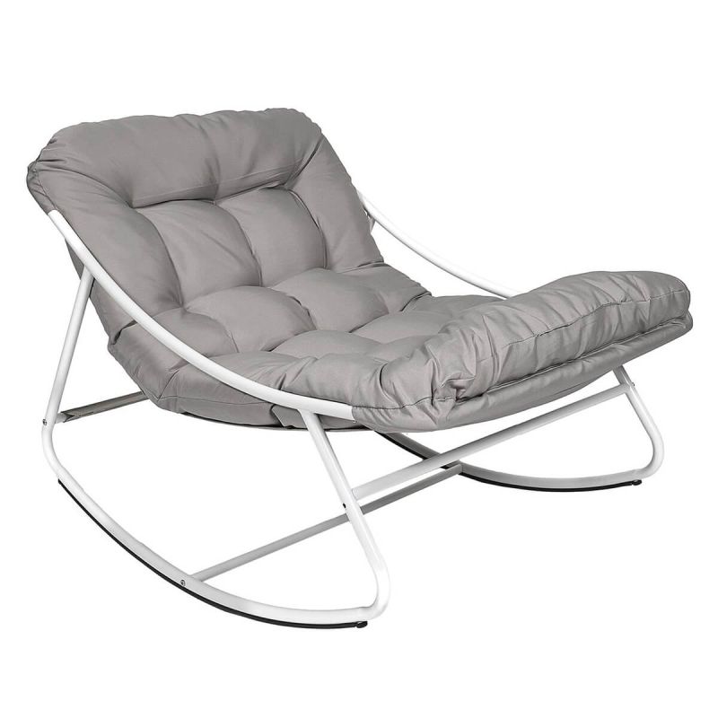 SABHA - Fauteuil à Bascule en Métal Blanc et Textilène avec Coussin d'assise Taupe