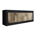 OTELLO - Buffet bas 2 Portes 2 Tiroirs Finition Noir Mat et Aspect Bois Antik