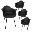 OMER - Lot de 4 Chaises Coque Accoudoirs Noires Piètement Métal