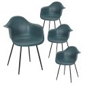 OMER - Lot de 4 Chaises Coque Accoudoirs Bleues Piètement Métal