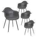 OMER - Lot de 4 Chaises Coque Accoudoirs Grises Piètement Métal