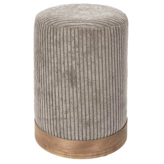 AMORY - Pouf en velours côtelé coloris taupe socle en MDF