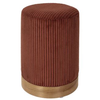 AMORY - Pouf en velours côtelé coloris terracotta socle en MDF