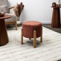 AMORY - Lot de 2 Tabourets en velours côtelé coloris terracotta pieds en acacia