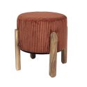 AMORY - Lot de 2 Tabourets en velours côtelé coloris terracotta pieds en acacia