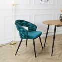 OSCAR - Lot de 2 Chaises en Velours Bleu Pieds Métal Noir