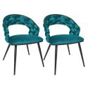 OSCAR - Lot de 2 Chaises en Velours Bleu Pieds Métal Noir