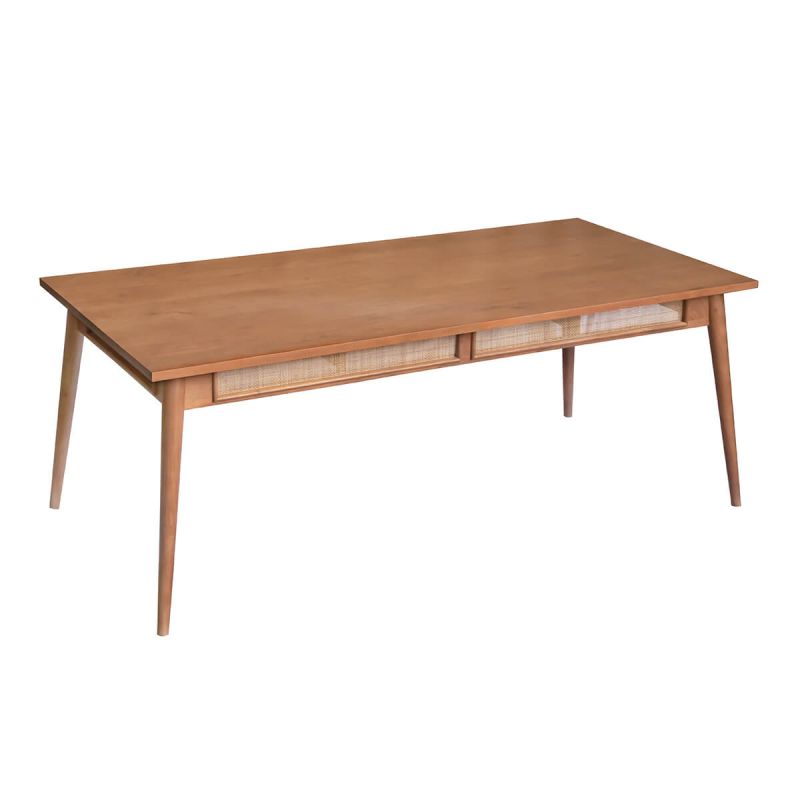 KESIAH - Table repas 200cm en acacia finition teinté teck avec plaquage cannage