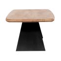 MYLONIS - Table Basse Plateau en Acacia Massif Pieds Métal Noir Forme Papillon