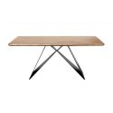 MYLONIS - Table Repas 170cm Plateau en Acacia Massif Pieds Métal Noir Forme Papillon