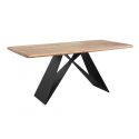 MYLONIS - Table Repas 170cm Plateau en Acacia Massif Pieds Métal Noir Forme Papillon