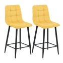 ERNEST - Lot de 2 Tabourets de barTissu Gris Pieds Métal Jaune