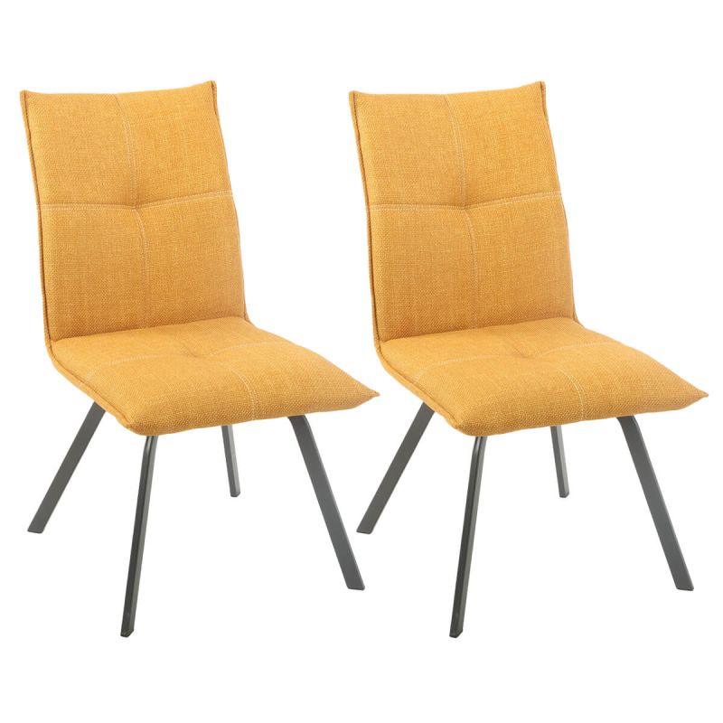 BISPO - Lot de 2 Chaises Tissu Coloris Jaune moutarde