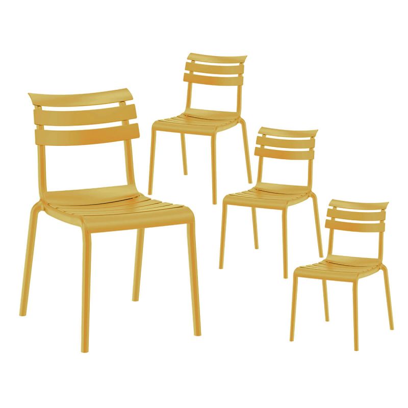 TANGUY - Lot de 4 Chaises en Plastique Recyclé et Polypropylène Jaune