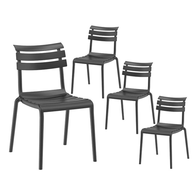 TANGUY - Lot de 4 Chaises en Plastique Recyclé et Polypropylène Anthracite