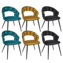 OSCAR - Lot de 6 Chaises en Velours 2 Bleues 2 Jaunes 2 Noires Pieds Métal Noir