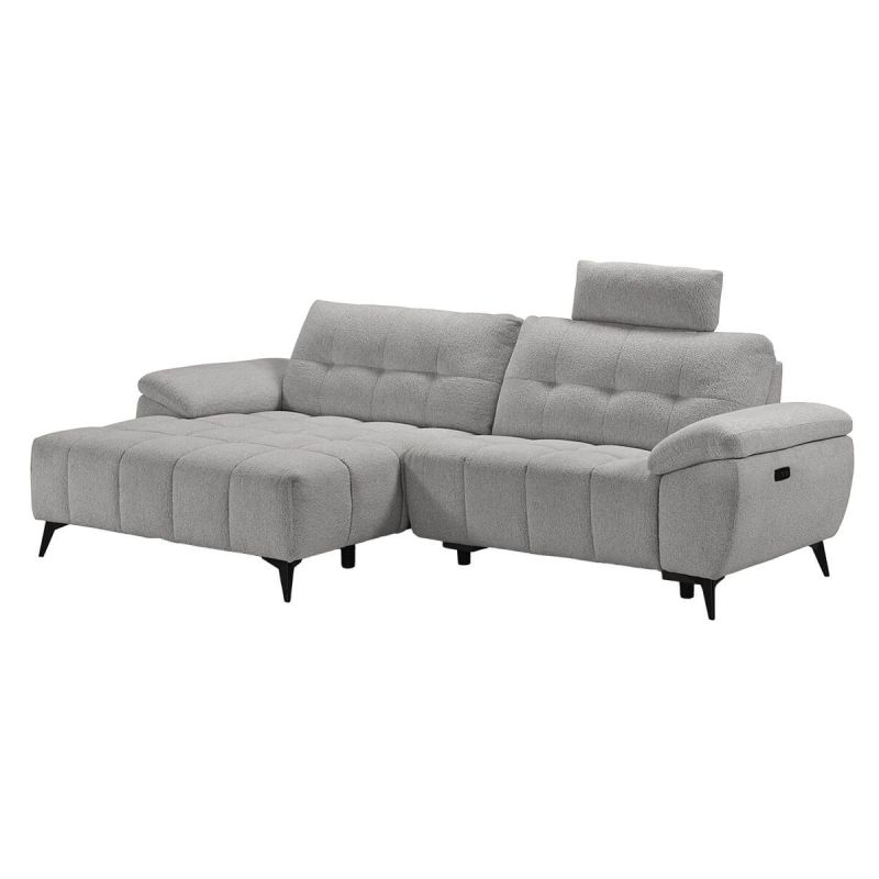 VILLALBA - Canapé Relax Méridienne gauche Têtières Réglables Tissu Gris foncé VILLALBA - Canapé Relax Méridienne gauche Têtières Réglables Tissu Gris foncé