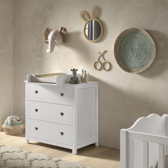 MILADY - Commode 3 Tiroirs avec Plan à langer laqué Blanc