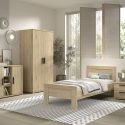 MARCO - Chambre Enfant Complète Lit 90x200cm Chevet Armoire 2P et Commode Aspect Chêne