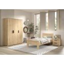 MARCO - Chambre Enfant Lit 90x200cm + Chevet + Armoire 3 Portes Aspect Chêne clair