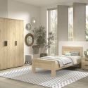 MARCO - Chambre Enfant Lit 90x200cm + Chevet + Armoire 3 Portes Aspect Chêne clair