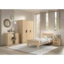 MARCO - Chambre Enfant Complète Lit 90x200cm Chevet Armoire 3P et Commode Aspect Chêne