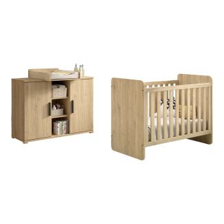 MARCO - Chambre Bébé Lit 60x120cm + Meuble à langer Aspect Chêne clair