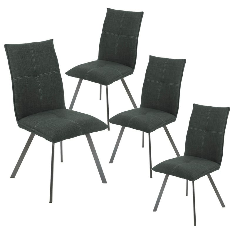 BISPO - Lot de 4 Chaises Tissu Texturé Coloris Gris Anthracite