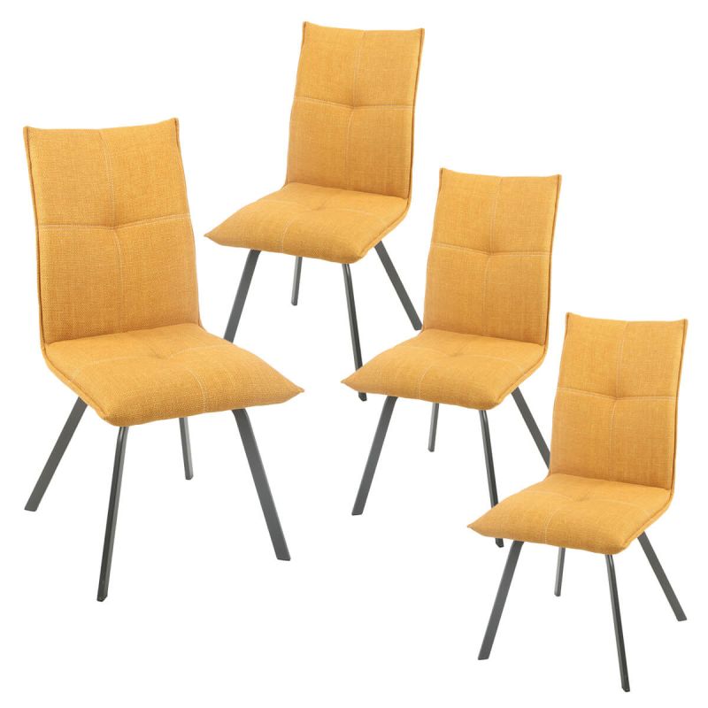 BISPO - Lot de 4 Chaises Tissu Texturé Coloris Jaune moutarde